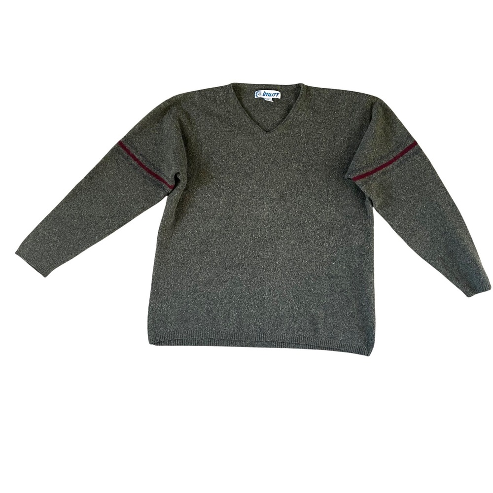 Vintage‎ 90s Wool Blend Sweater Men's XL Green Striped Made In Thailand Utility